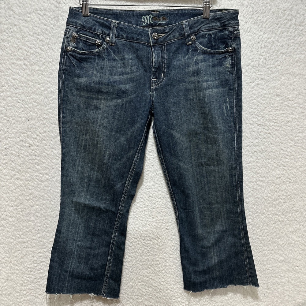 Miss Me Jeans Women's Cropped Size 31 Pocket Flap Blue Denim Belt‎ Loops